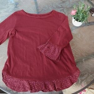 Loft  woman's top. Size M Color- burgundy with white polka dots. with jeans Gift
